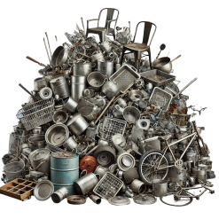 Haufen aus Altmetall, Schrott und Metallgegenständen – Jetzt mit Kleincontainerdienst sicher und umweltgerecht entsorgen.